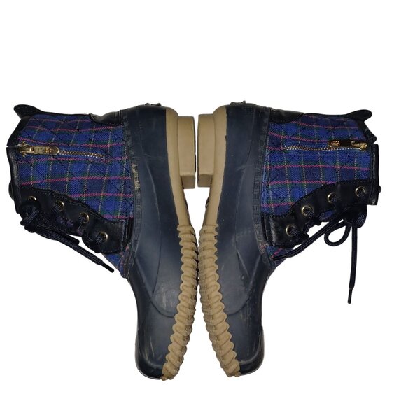 Tommy Hilfiger Womens Size 7 Navy Plaid Rain Duck Booties Textile Lace Up Shoes - Picture 7 of 11